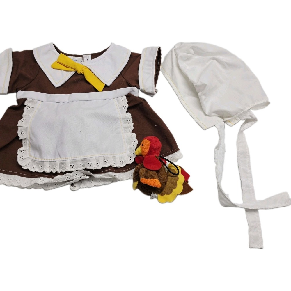 Build-A-Bear Pilgrim Girl Outfit w/ Bonnet Thanksgiving Dress W/Turkey Wristie